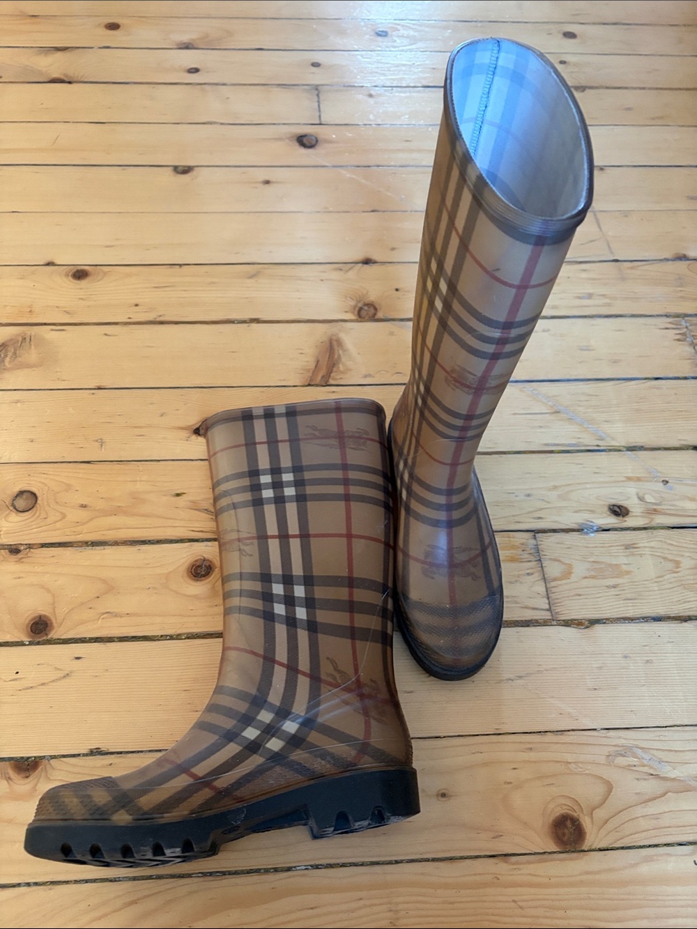 Plaid Tall Rain Burberry Boots